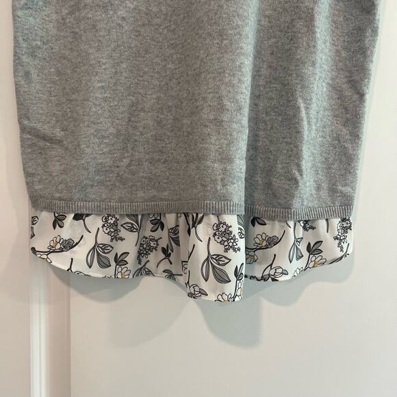 Loft Women's Short Sleeve Grey Sweater Blouse with Chiffon Ruffle Size M - Picture 2 of 8
